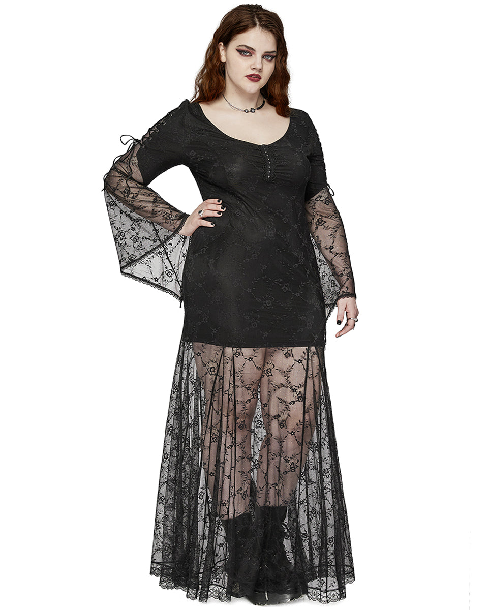 DQ-725LQF Plus Size Womens Gothic Layered Lace Maxi Dress