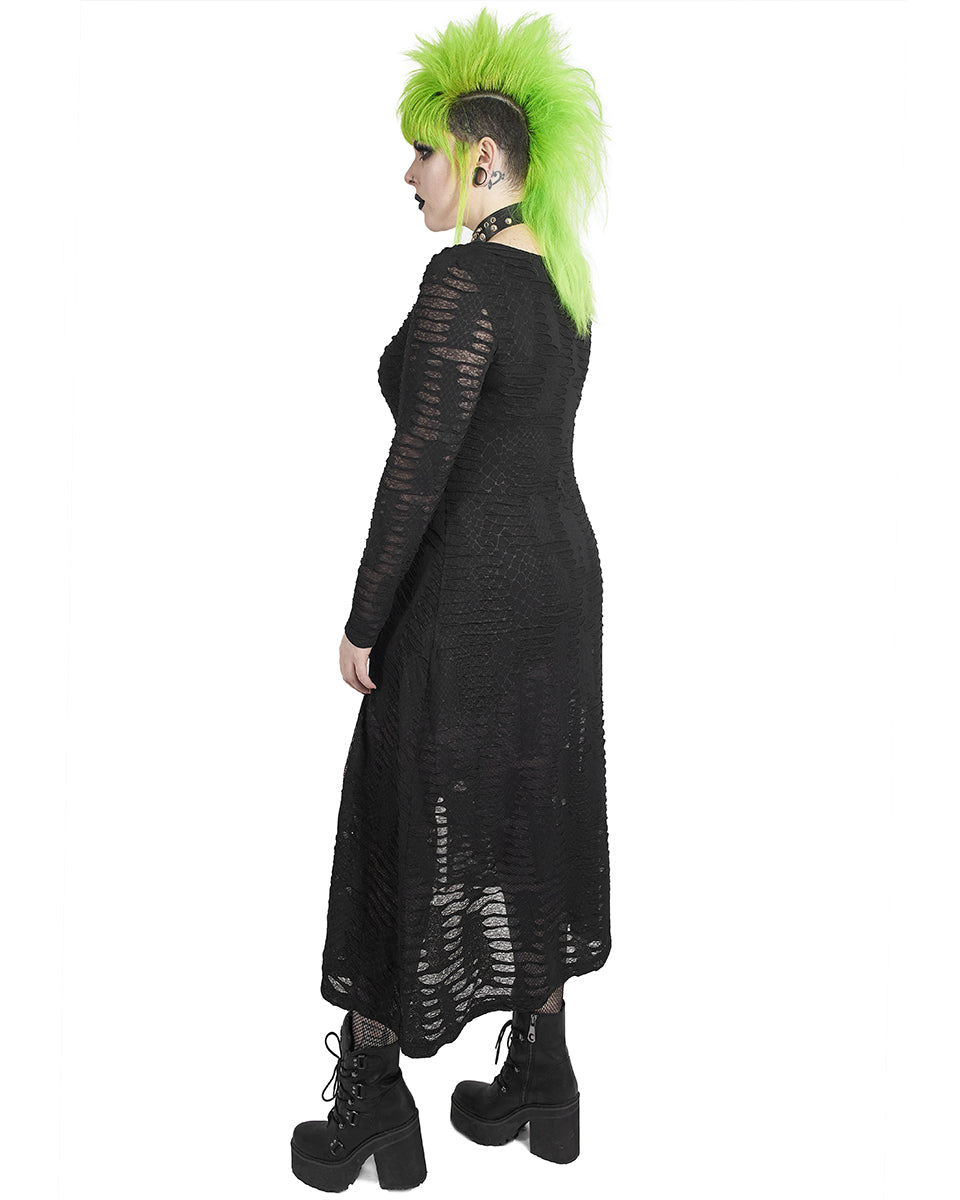 DQ-510 Plus Size Womens Snakescale Apocalyptic Gothic Split Leg Maxi Dress