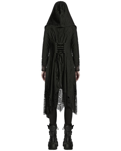 WY-1713XCF Womens Apocalyptic Gothic Broken Knit Hooded Piercing Cloak Jacket