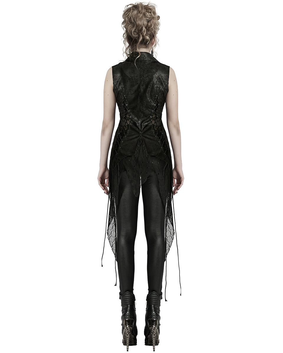 WY-1737MJF-BKF Womens Dark Gothic Punk Asymmetric Long Waistcoat Vest
