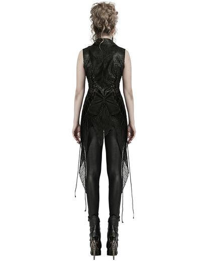 WY-1737MJF-BKF Womens Dark Gothic Punk Asymmetric Long Waistcoat Vest