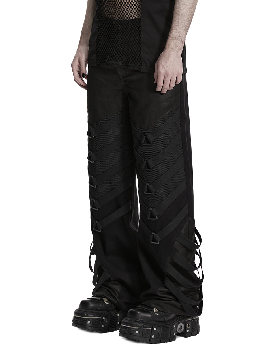 PR-WK-796XCM-BKM Mens Dark Gothic Cyberpunk Wide-Leg Strapping Pants