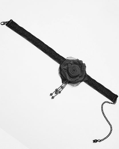 OS-760LHF Daily Life Womens Gothic Burnt Rose Choker Collar Necklace - Black