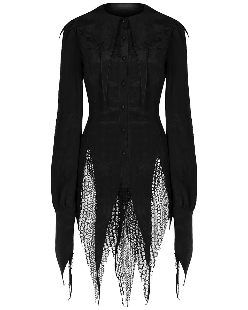 OPY-727 Daily Life Womens Urban Occult Asymmetric Bat Collar Blouse - Black
