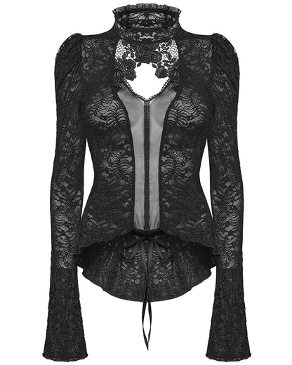 PR-WT-809TCF-BKF Womens Ornate Gothic Rose Lace Inset Mesh Top