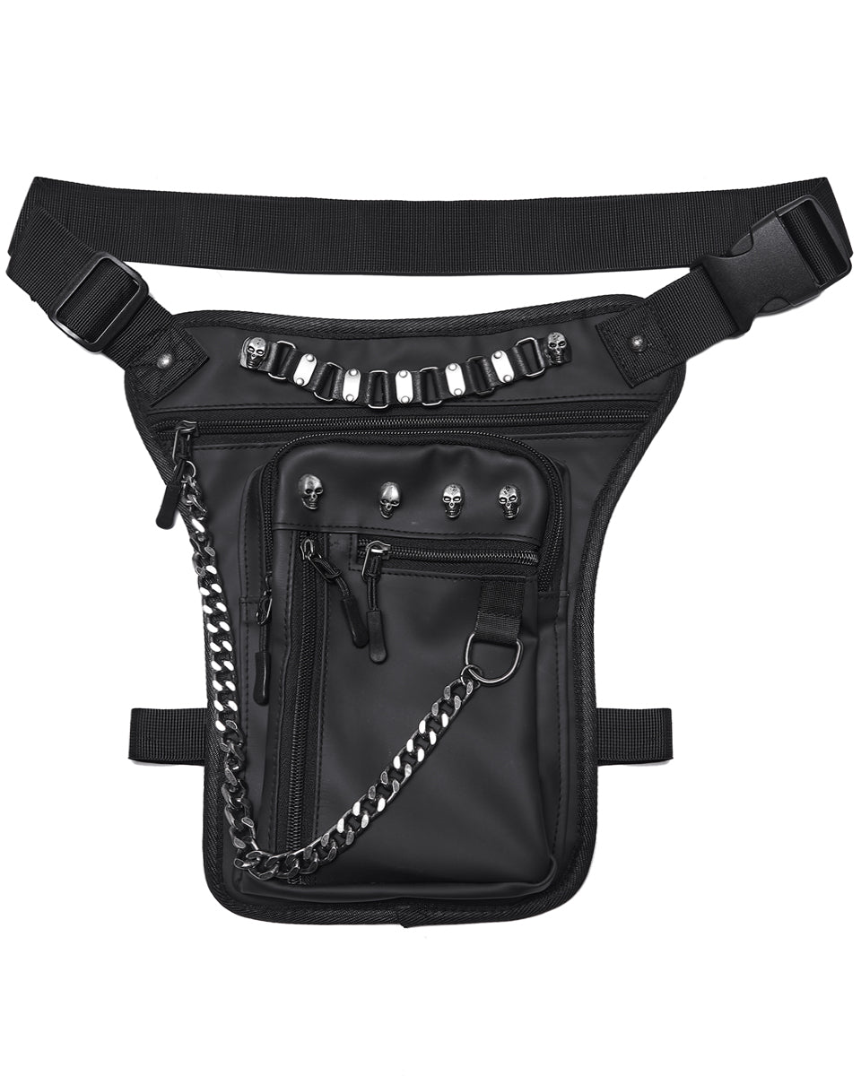 WS-868BB Unisex Cyberpunk Chained Skull Studded Hip Bag Waist Pack Belt