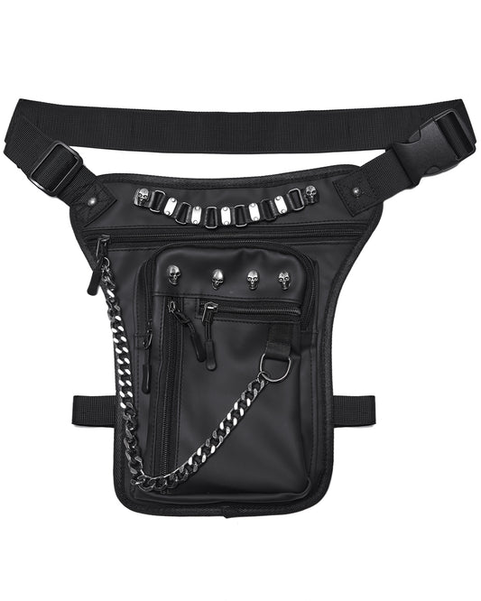 WS-868BB Unisex Cyberpunk Chained Skull Studded Hip Bag Waist Pack Belt