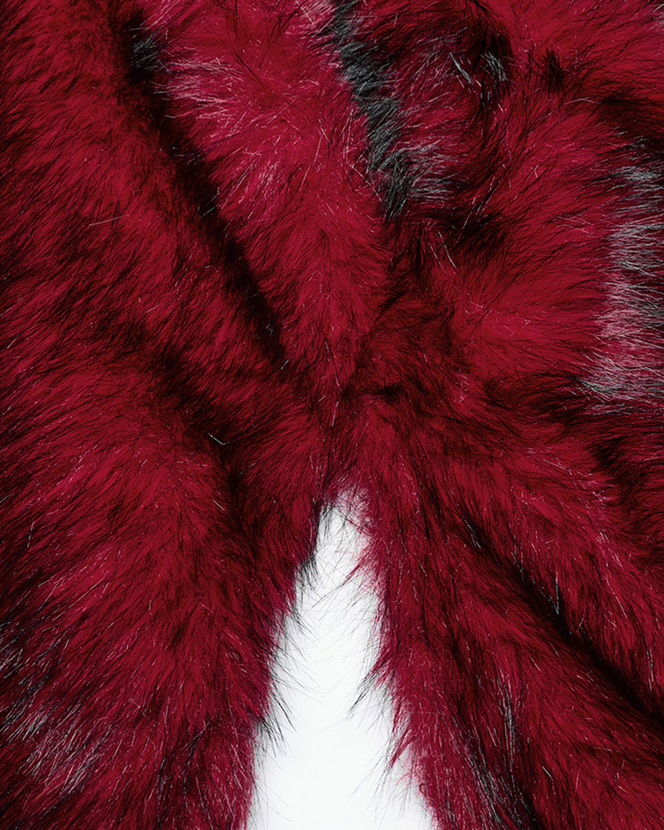 WY-1663DPF Womens Long Gothic Faux Fur Asymmetric Hooded Winter Cloak - Red