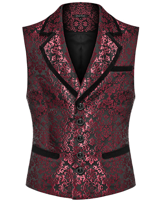 PR-WY-1549MJM-BKRDM Mens Gothic Aristocrat Damask Jacquard Waistcoat Vest - Black & Red