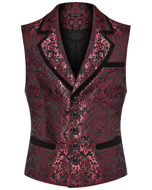 WY-1549MJM-BKRDM Mens Gothic Aristocrat Damask Jacquard Waistcoat Vest - Black & Red