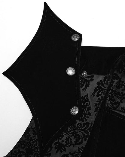 WY-1683MJM Mens Long Regency Gothic Flocked Velvet Damask Waistcoat Vest