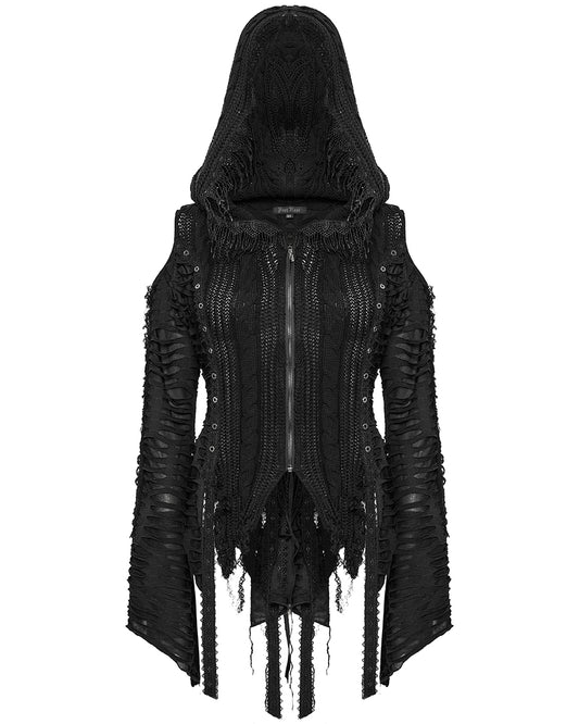 OM-089KMF Daily Life Apocalyptic Gothic Spliced Shredded Knit Hooded Cardigan Jacket