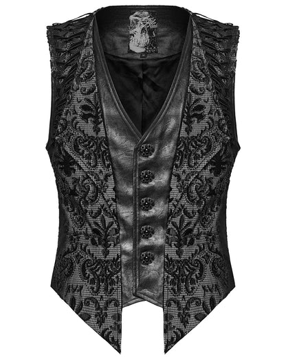 WY-1793MJM-BK-WHM Mens Gothic Aristocrat Houndstooth Damask Waistcoat Vest - Black & White