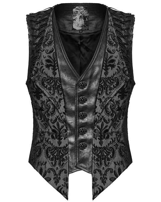 WY-1793MJM-BK-WHM Mens Gothic Aristocrat Houndstooth Damask Waistcoat Vest - Black & White