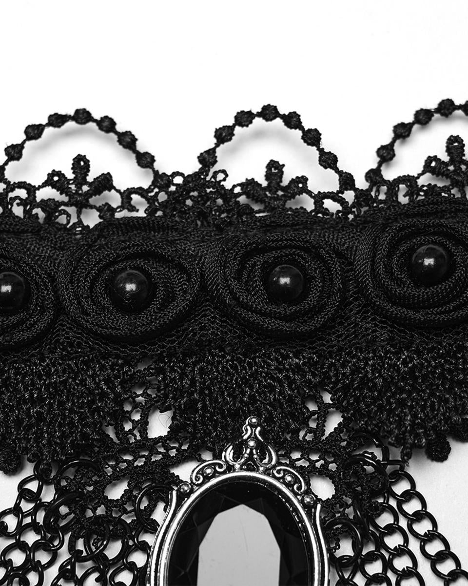 WS-668LHF Womens Chained Black Rose Cameo Choker Necklace