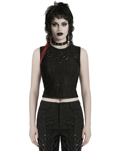 WT-920BXF-BKF Womens Apocalyptic Punk Shredded Broken Knit Tank Top Vest