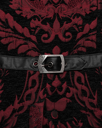PR-WY-1489MJM-BKRDM Mens Gothic Regency Damask Tapestry Waistcoat Vest - Black & Red