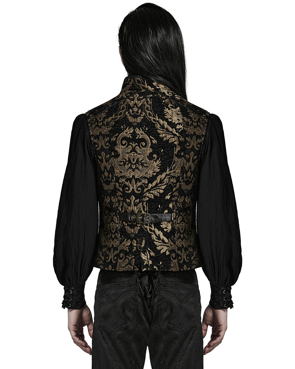 PR-Y1489-BKGDM Mens Regency Gothic Steampunk Tapestry Waistcoat Vest - Black & Gold