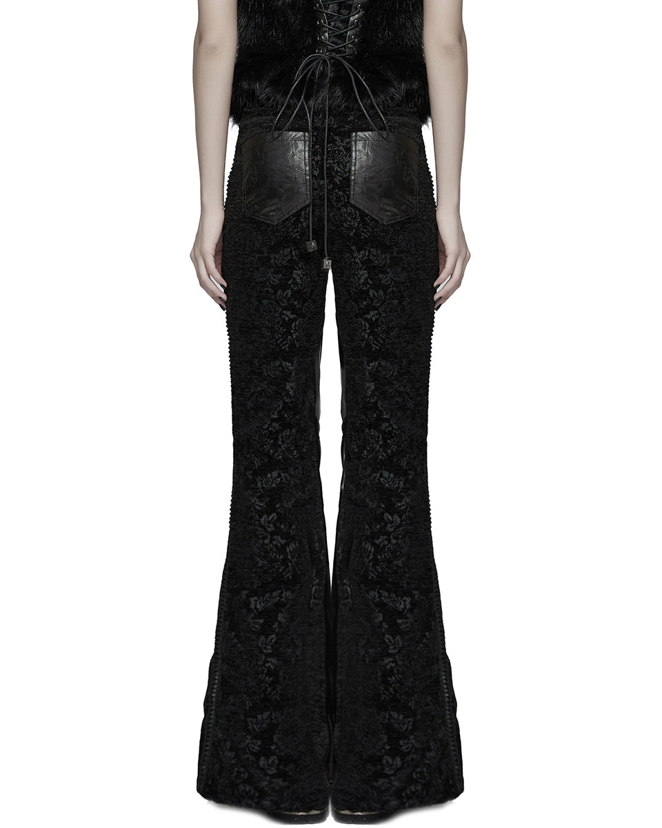 WK-729XCF-BKF Womens Baroque Gothic Rose Flared Pants