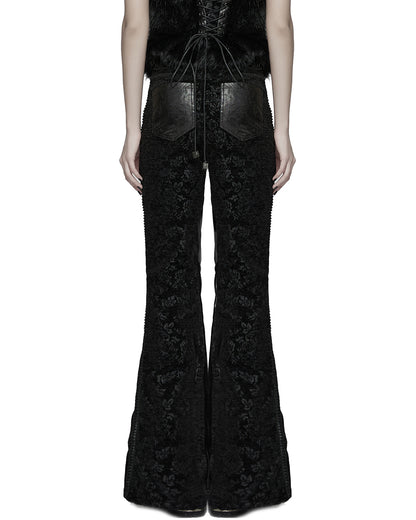 WK-729XCF-BKF Womens Baroque Gothic Rose Flared Pants