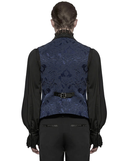 WY-1765MJM Mens Dark Victorian Gothic Damask Jacquard Waistcoat Vest - Blue