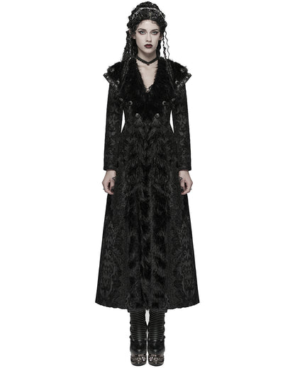 WY-1808XCF Womens Long Gothic Aristocrat Jacquard & Faux Fur Winter Coat