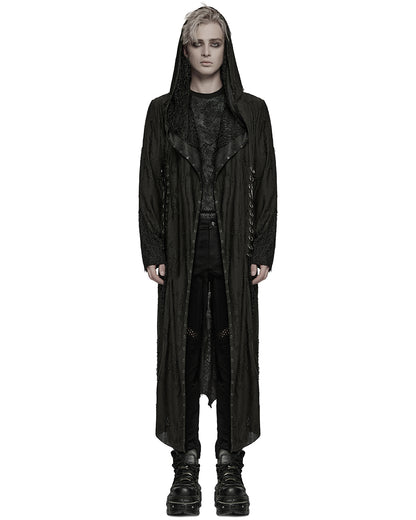 WY-1795XCM-BKM Mens Apocalyptic Gothic Broken Knit Hooded Piercing Cloak Jacket