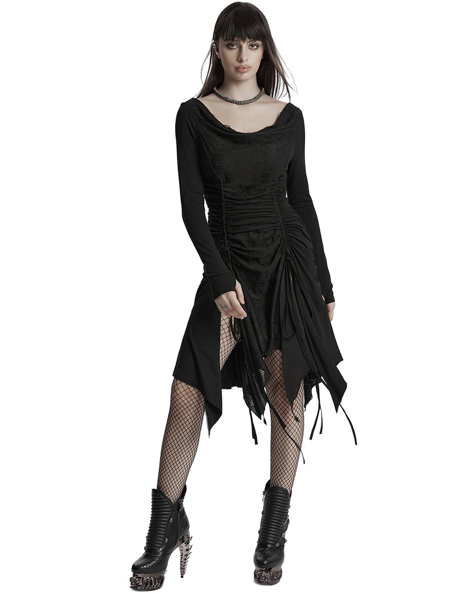 OQ-794LQF Daily Life Apocalyptic Gothic Broken Knit Ruching Dress
