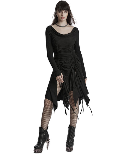 OQ-794LQF Daily Life Apocalyptic Gothic Broken Knit Ruching Dress