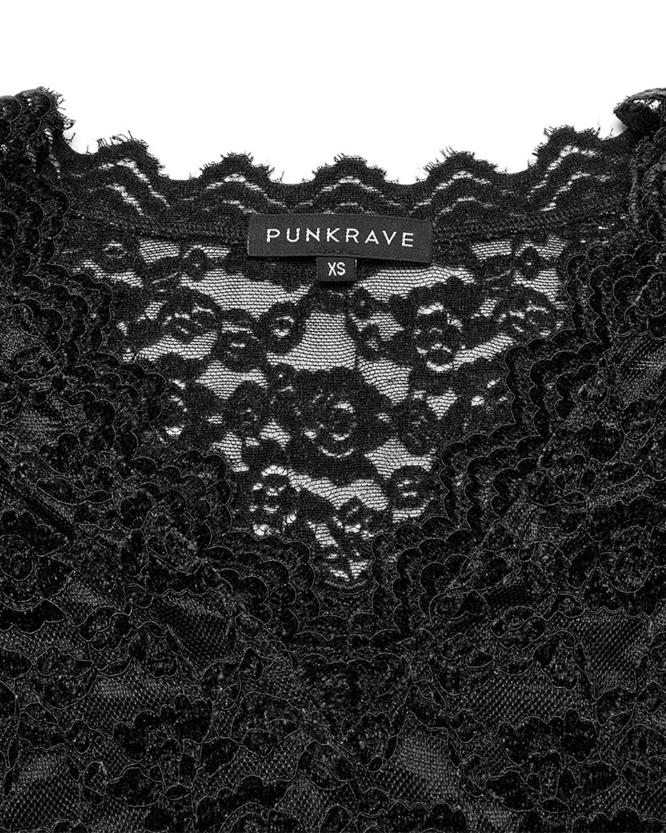OT-1014TCF-BKF Womens Elegant Floral Lace V-Neck Top - Black