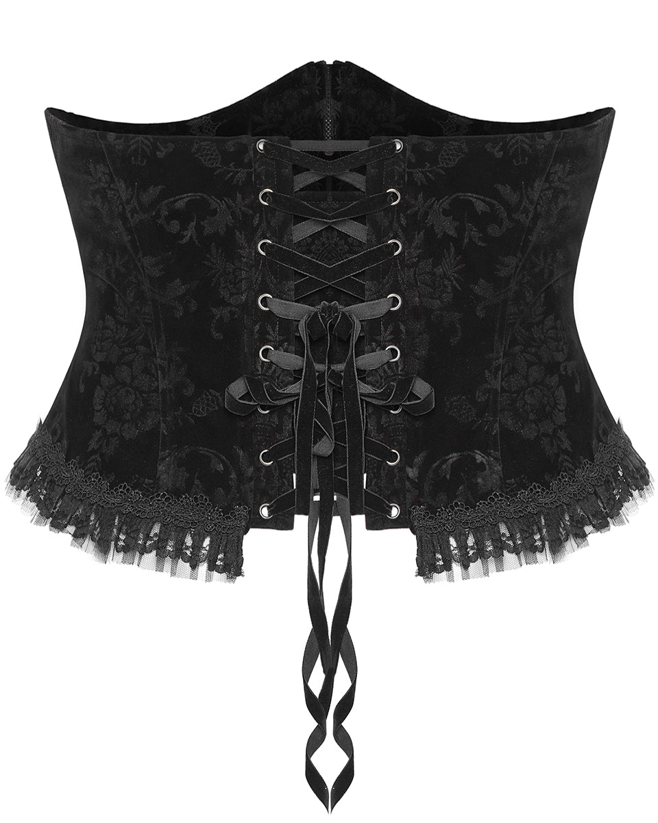 PR-DS-564YDF-BKF Gothic Victorian Damask Cincher Corset - Extended Size Range - Black Velvet