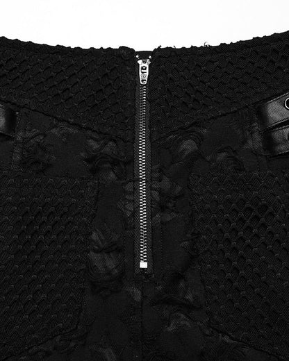 WQ-847BQF-BKF Womens Apocalyptic Punk Spliced Broken Knit Detachable Skirt