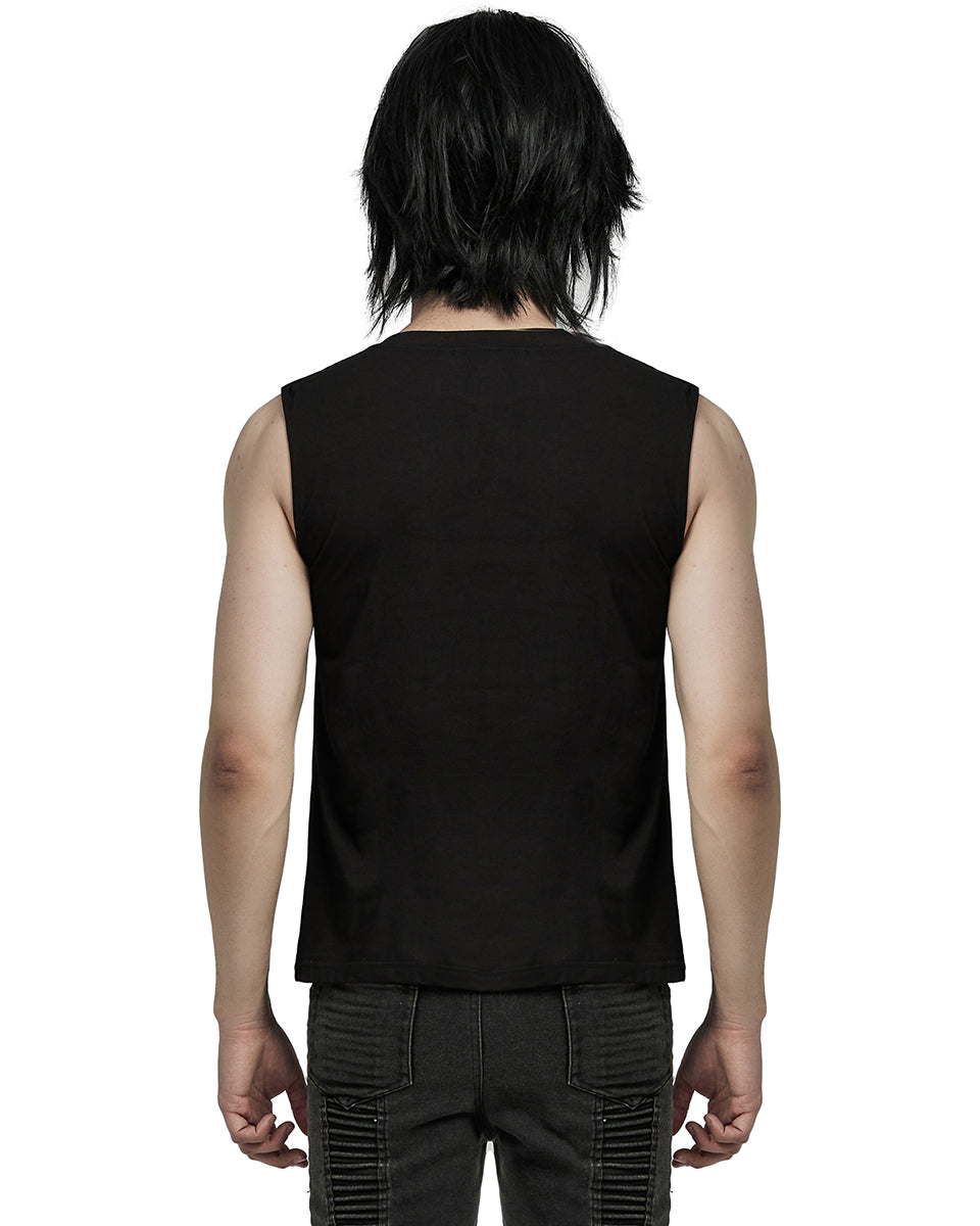 WT-899BXM-BKM Mens Dark Punk Studded Mesh Inset Tank Top Vest