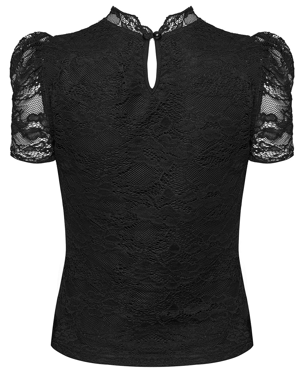 PR-OPT-989TDF-BKF Womens Elegant Gothic Lace Overlayer Applique T-Shirt Top