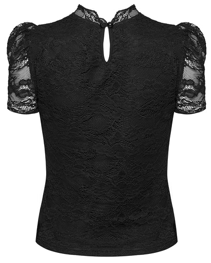 PR-OPT-989TDF-BKF Womens Elegant Gothic Lace Overlayer Applique T-Shirt Top