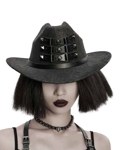 WS-859MZ Unisex Distressed Faux Leather Strapping Fedora Hat