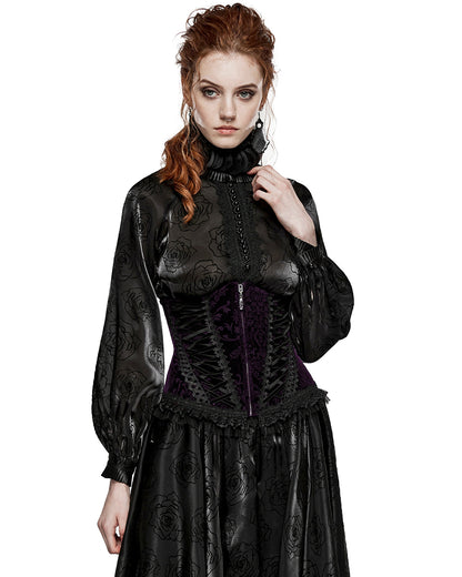 PR-DS-564YDF-BKVIF Gothic Victorian Damask Cincher Corset - Extended Size Range - Purple Velvet