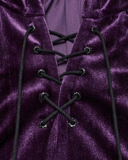 OPY-444DQF Daily Life Womens Velvet Gothic Lolita Hooded Split Tails Bolero Cape - Purple