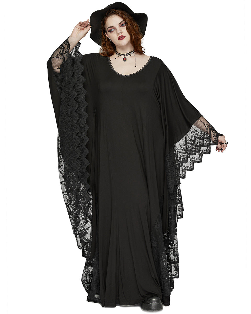 DQ-724DQF Plus Size Womens Gothic Batwing Maxi Dress - Black