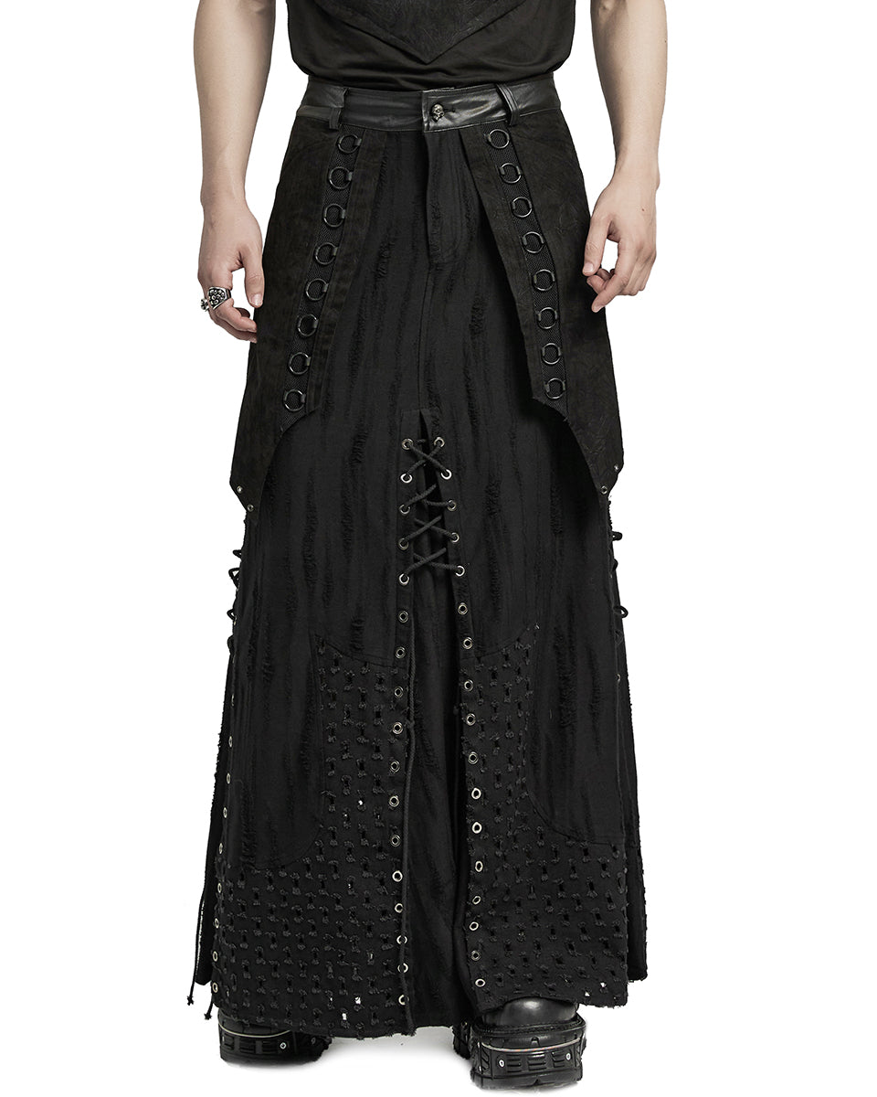 WQ-718BQM-BKM Mens Industrial Apocalyptic Punk Long Kilt Skirt