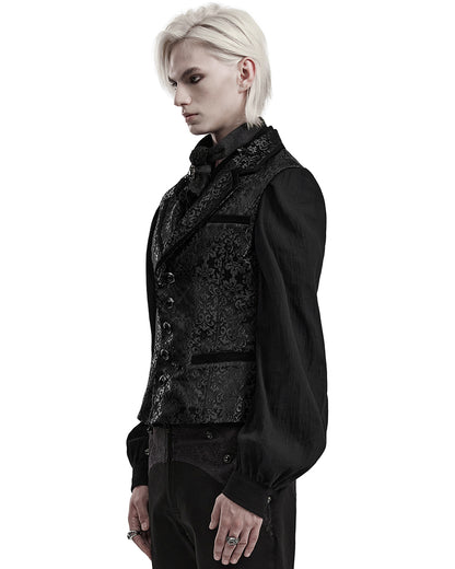 PR-WY-1549MJM-BKM Mens Gothic Aristocrat Damask Jacquard Waistcoat Vest - Black