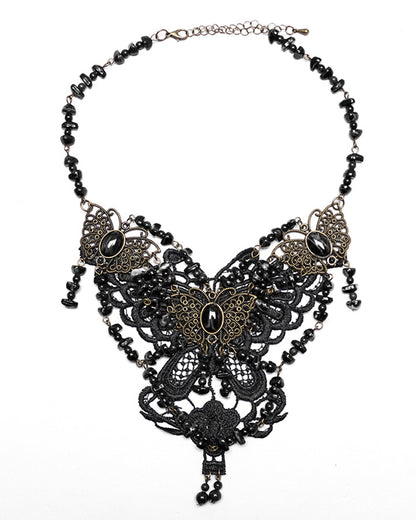 WS-778LHF-BKF Womens Steampunk Butterfly Choker Necklace - Black