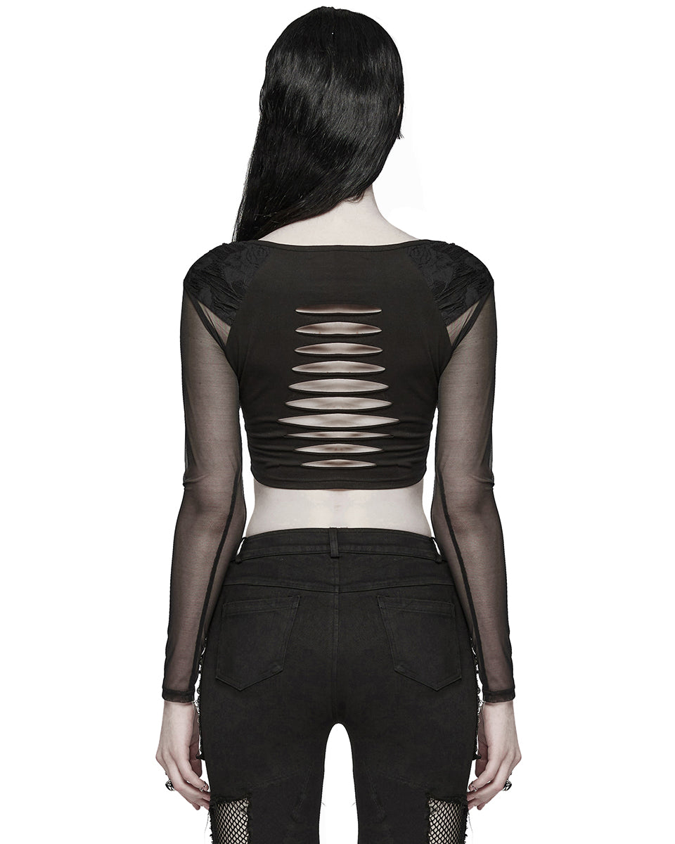 WT-850TCF Womens Apocalyptic Cyberpunk Gothic Broken Knit Top