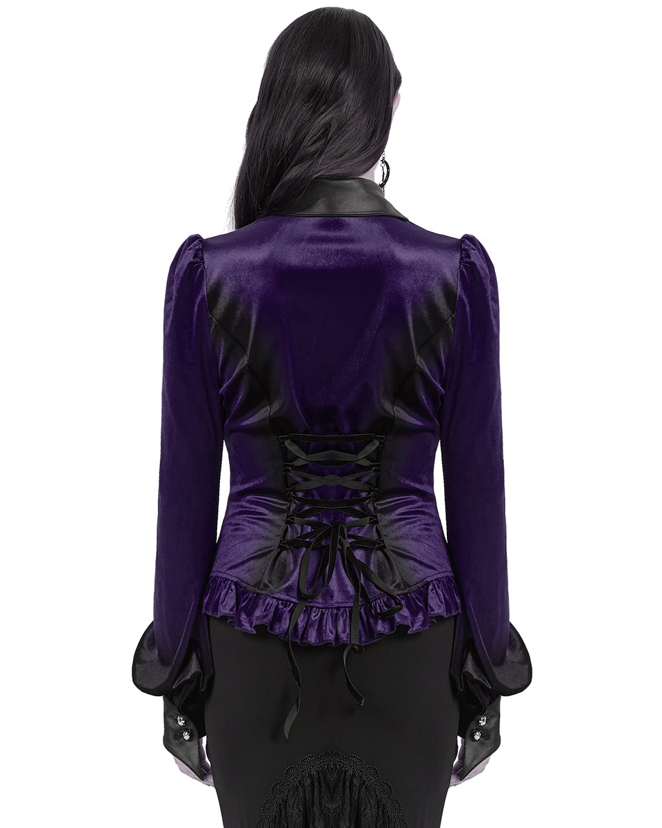 OY-1697DQF-VIF Daily Life Gothic Gradient Velvet Bat Collar Blouse Top - Purple & Black