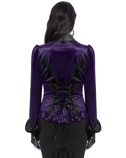 OY-1697DQF-VIF Daily Life Gothic Gradient Velvet Bat Collar Blouse Top - Purple & Black
