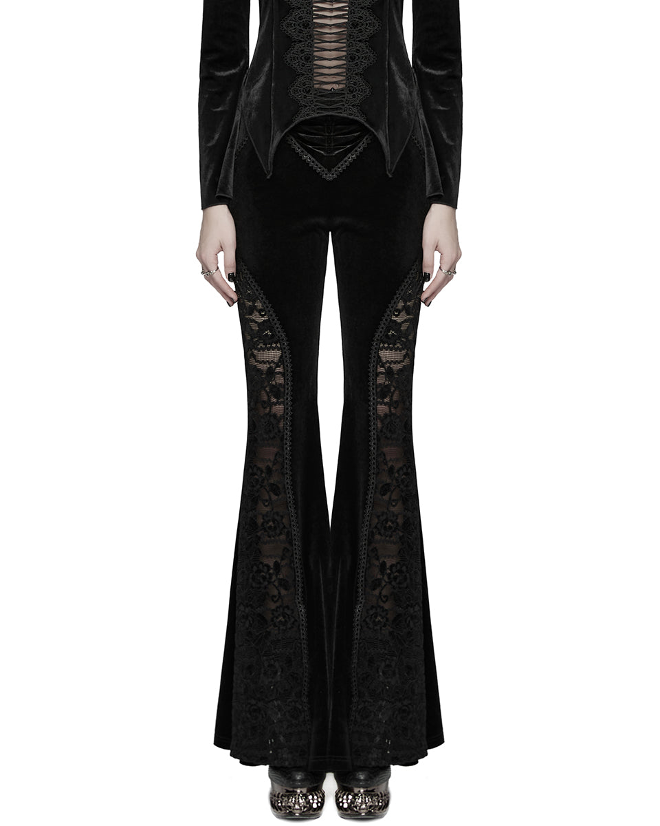 WK-745XCF-BKF Womens Gothic Velvet & Lace Flared Leggings