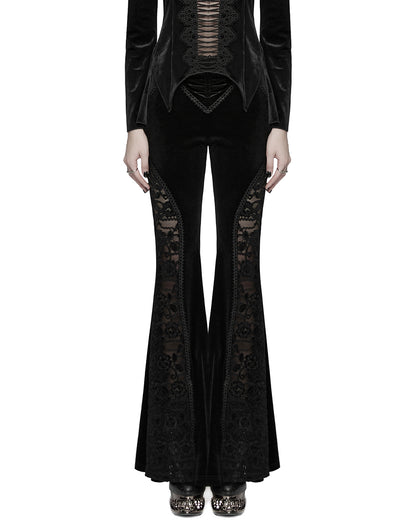 WK-745XCF-BKF Womens Gothic Velvet & Lace Flared Leggings