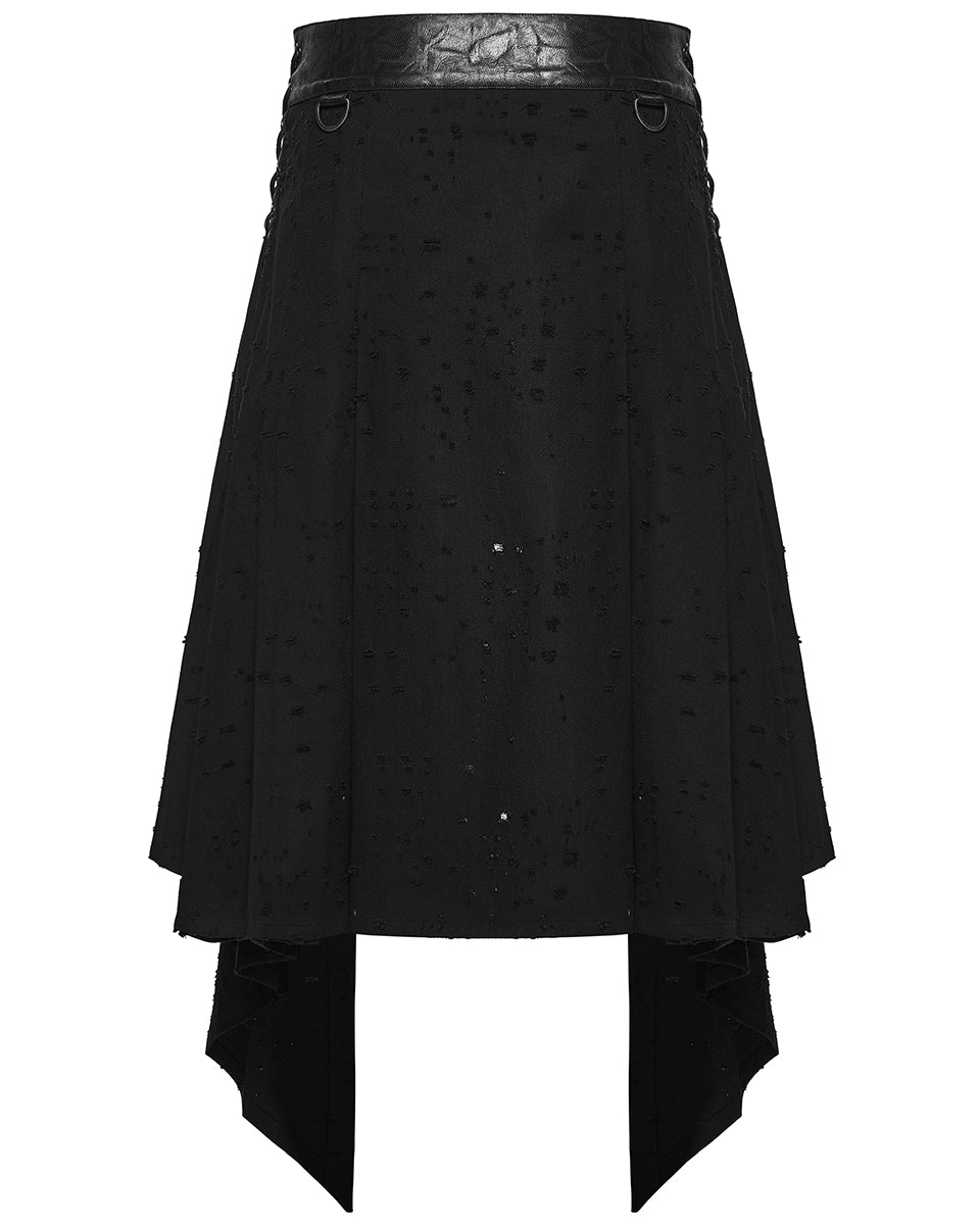 PR-WQ-975BQM-BKM Mens Apocalyptic Gothic Wasteland Distressed Half-Skirt Kilt
