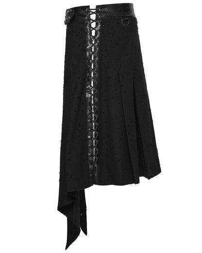 PR-WQ-975BQM-BKM Mens Apocalyptic Gothic Wasteland Distressed Half-Skirt Kilt