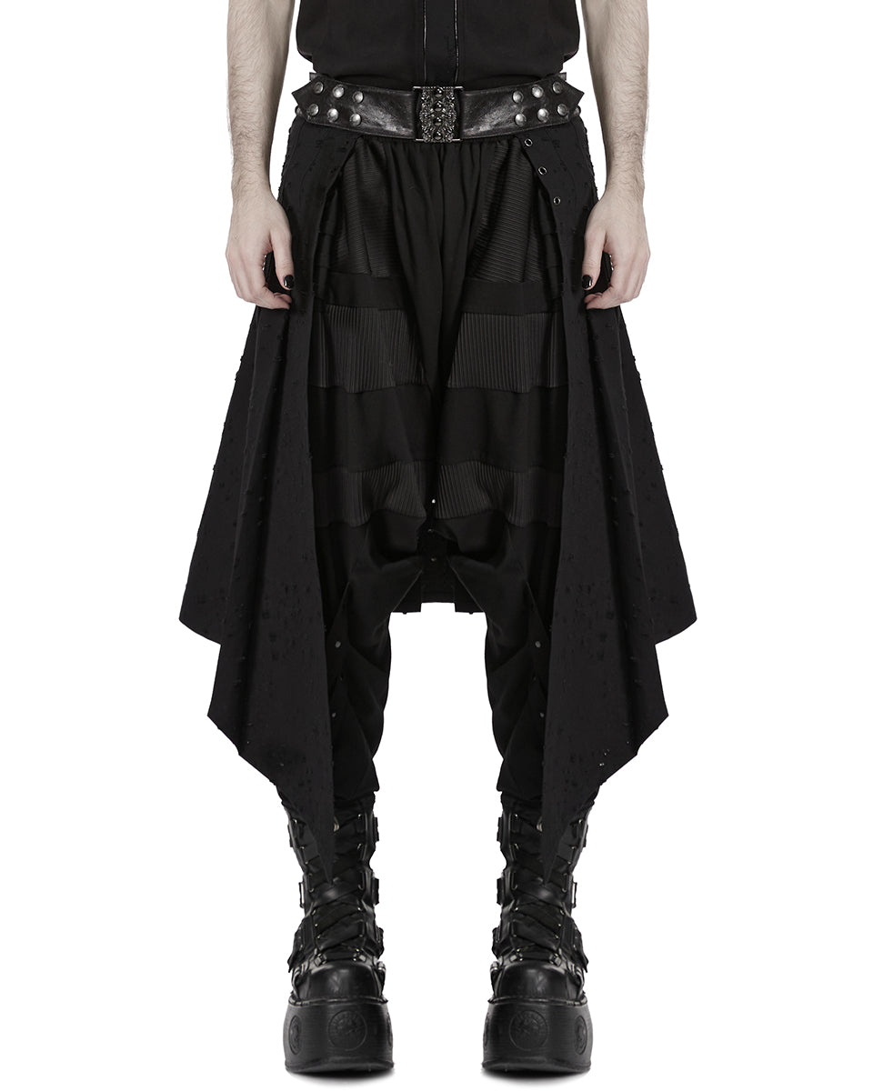 PR-WQ-975BQM-BKM Mens Apocalyptic Gothic Wasteland Distressed Half-Skirt Kilt